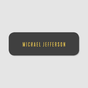 Black & Gold Minimalist Plain Modern Own Name Tag