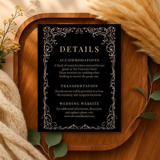 Black Gold Minimalist Wedding Details Invitation (Creator Uploaded)