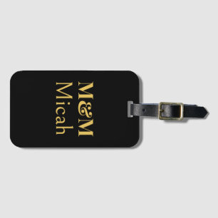Black Gold Minimalistic Monogram Modern Luxury Luggage Tag