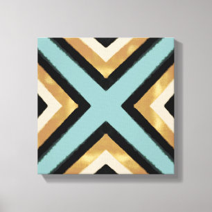 Black Gold Mint Brush Strokes Triangles Canvas Print