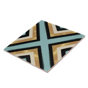 Black Gold Mint Brush Strokes Triangles Tile