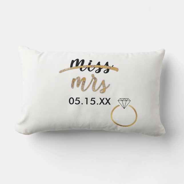 Black & Gold Miss Mrs. Name Date Lumbar Pillow (Front)