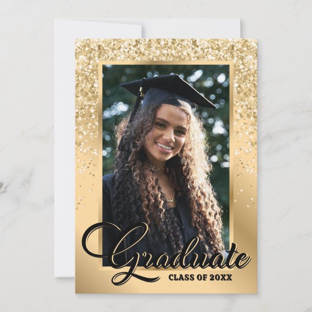 Black Gold Modern 2 Photo Graduation Party Invitation (Front)