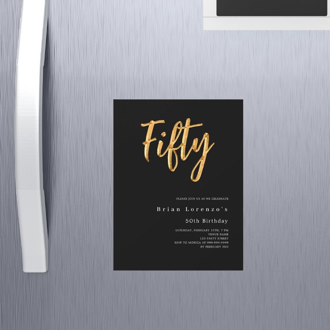 Black gold modern 50th birthday luxury magnetic invitation (Creator Uploaded)