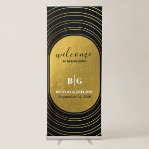 Black & Gold Modern Arch Wedding Welcome Sign