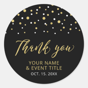 Black & Gold   Modern Birthday Favour Thank you Cl Classic Round Sticker