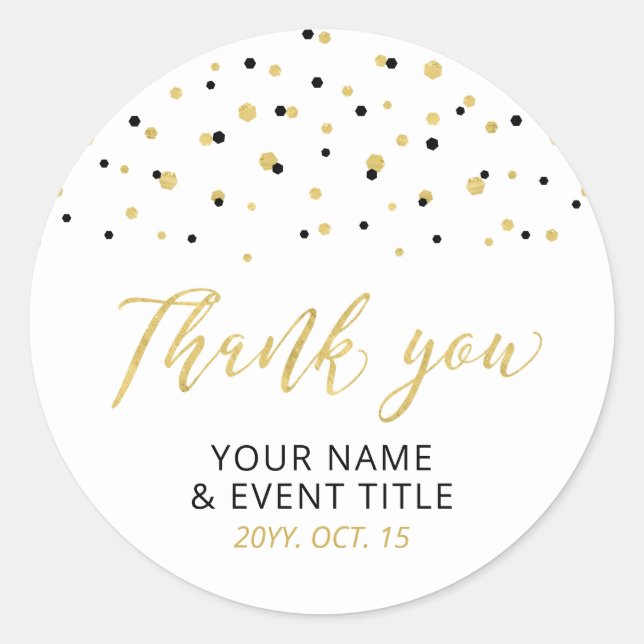 Black & Gold | Modern Birthday Favour Thank you Cl Classic Round Sticker (Front)