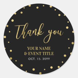 Black & Gold   Modern Birthday Favour Thank you Classic Round Sticker