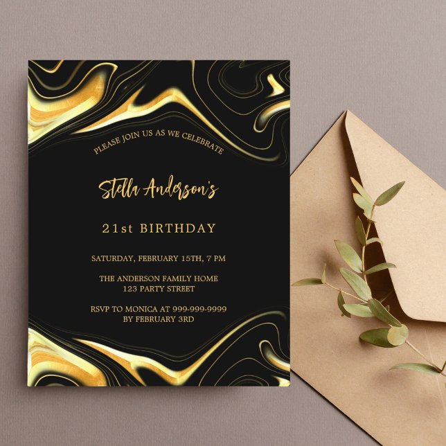 Black gold modern birthday invitation (Creator Uploaded)