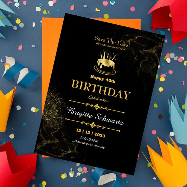 Black Gold Modern birthday invitation card (Creator Uploaded)