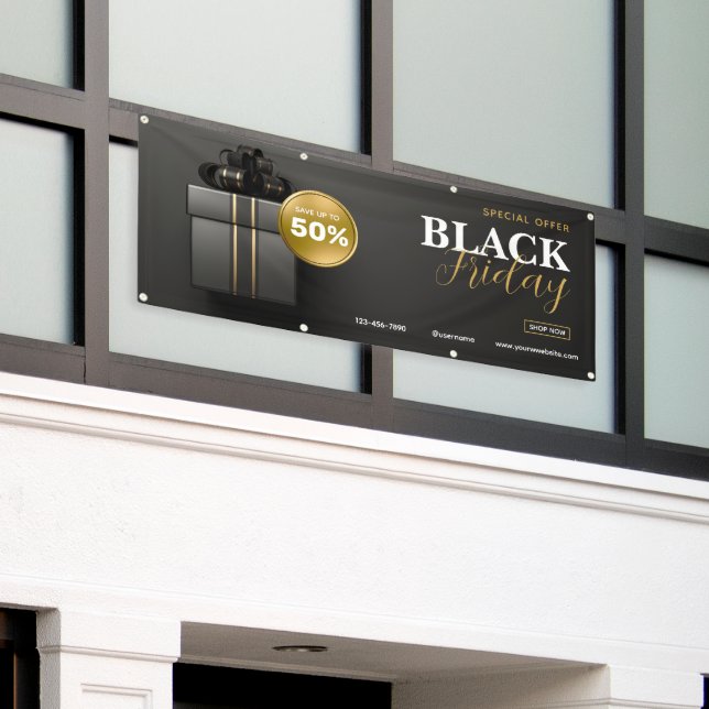 Black Gold Modern Black Friday Sale Outdoor Banner (Outside Building)