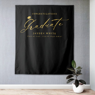 Black Gold Modern Calligraphy Graduation Party Tapestry