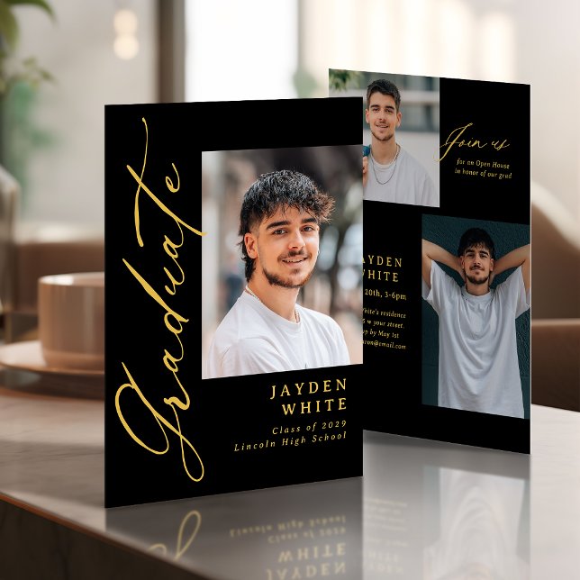 Black Gold Modern Calligraphy Photo Graduation Invitation (Black Gold Modern Calligraphy Photo Graduation Invitation)