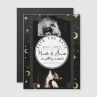 Black & Gold Modern Celestial Moon Save the Date