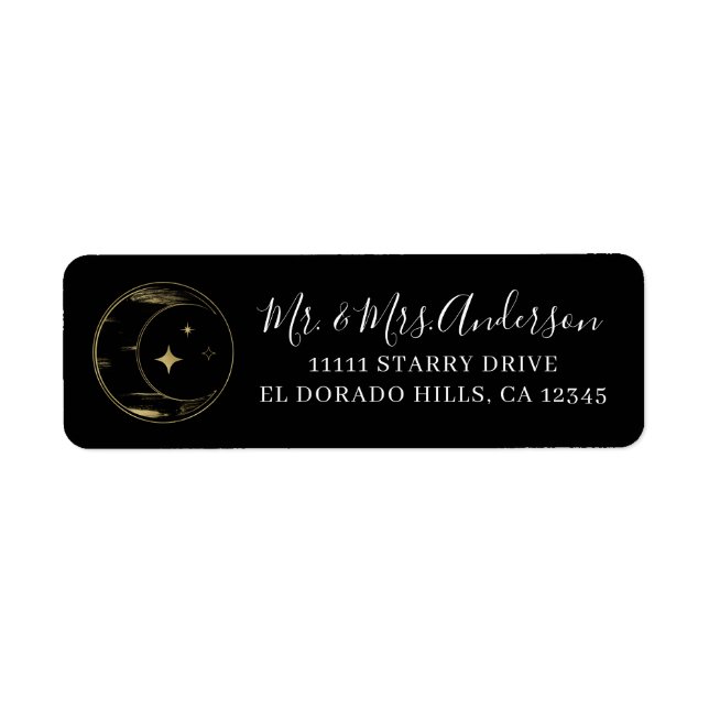 Black & Gold Modern Celestial Moon Stars Wedding (Front)