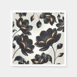 Black & Gold Modern Celestial Moon Stars Wedding Napkin