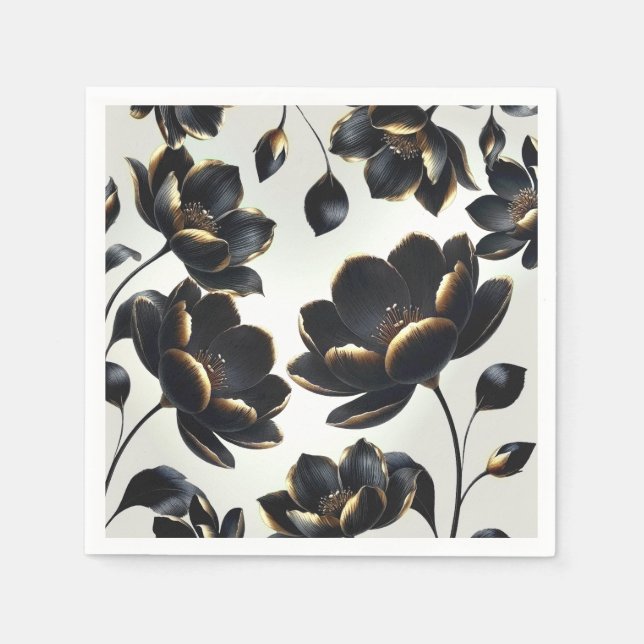 Black & Gold Modern Celestial Moon Stars Wedding Napkin (Front)