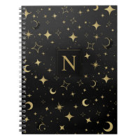 Black & Gold Modern Celestial Moon Stars Wedding
