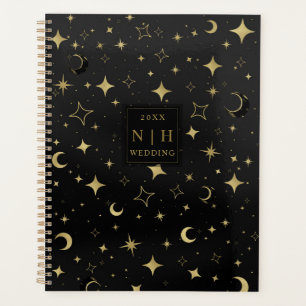 Black & Gold Modern Celestial Moon Stars Wedding Planner