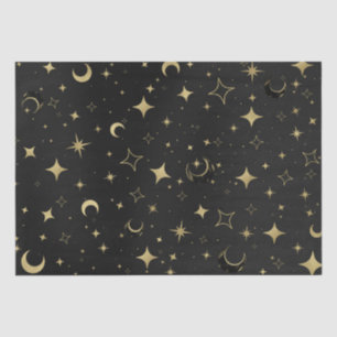 Black & Gold Modern Celestial Moon Stars Wedding Tissue Paper