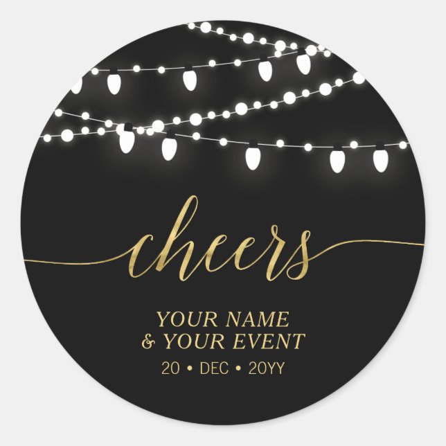 Black & Gold | Modern Cheers Adult Birthday Favour Classic Round Sticker (Front)