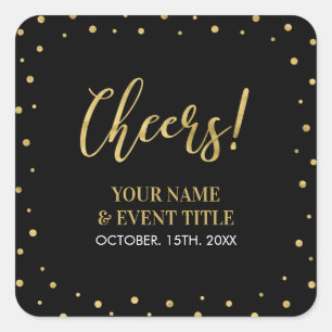 Black & Gold Modern Cheers Adult Birthday Favour Square Sticker