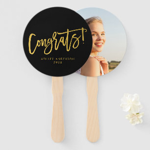 Black Gold Modern Chic Congrats Graduate Photo Hand Fan