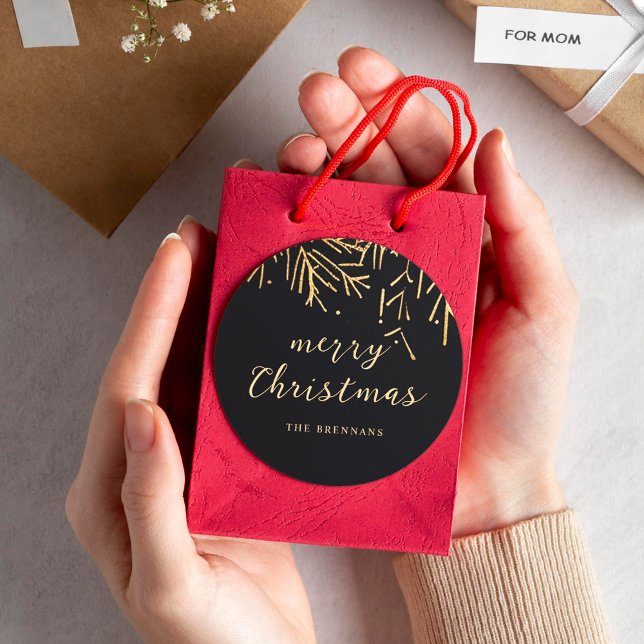 Black Gold Modern Christmas Elegant Holiday Classic Round Sticker (Black Gold Modern Christmas Elegant Holiday Classic Round Sticker)