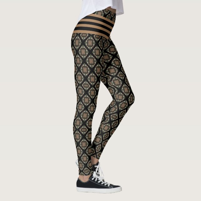 Black & Gold Modern Classic Monogram Pattern Leggings (Right)