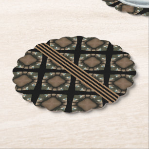 Black & Gold Modern Classic Monogram Pattern Paper Coaster