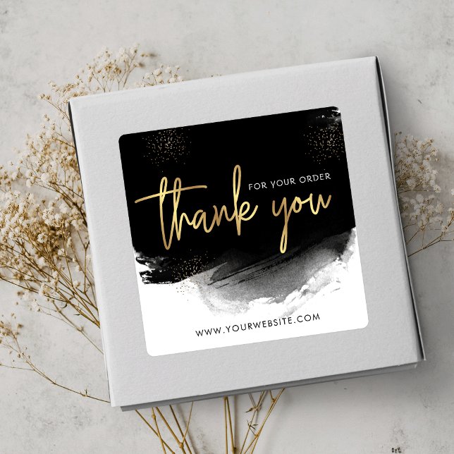 Black & Gold Modern Custom Business Thank You Square Sticker (Creator Uploaded)