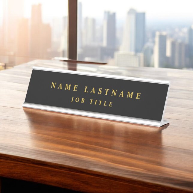 Black Gold Modern Elegant Professional Classy Desk Name Plate (Creator Uploaded)