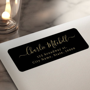 Black Gold Modern elegant script return address