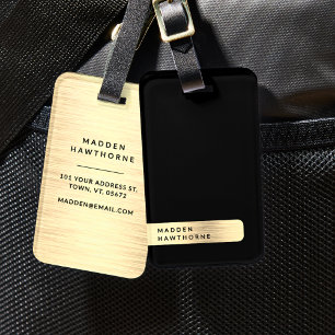 Black Gold Modern Elegant Simple Brushed Metal Luggage Tag