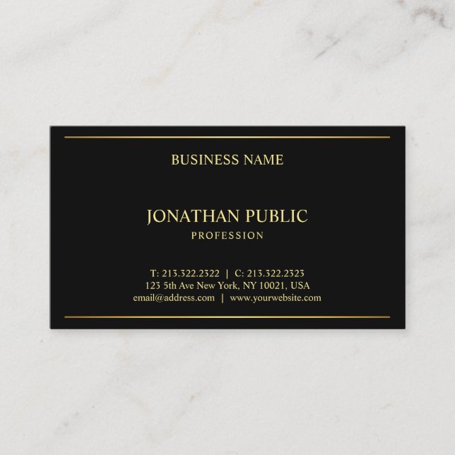 Black Gold Modern Elegant Template Professional Business Card (Front)