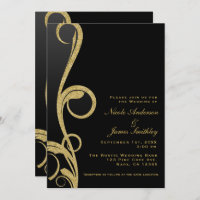 Black & Gold Modern Glam Elegant Swirl Wedding