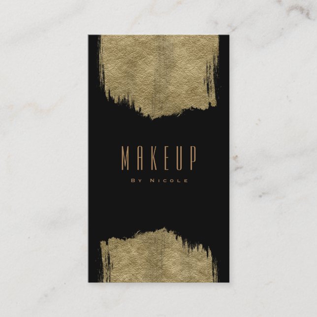 Black & Gold Modern Glamour Brush Glam Chic Business Card (Front)