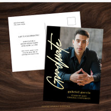 Black Gold Modern Graduation Invitation Postcard