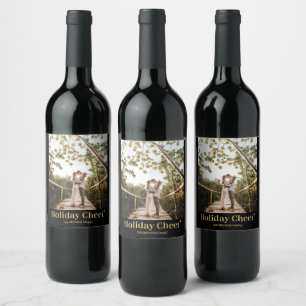 Black & Gold Modern Holiday Cheer Photo Wine Label