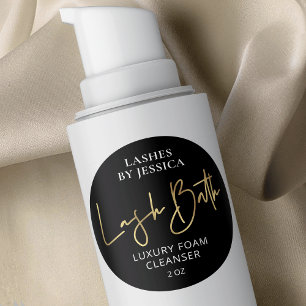 Black & Gold Modern Lash Cleanser Bottle Packaging Classic Round Sticker