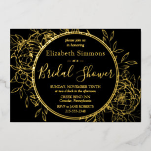 Black & Gold Modern Line Peony Toile Bridal Shower