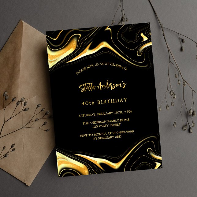 Black gold modern luxury birthday invitation (Creator Uploaded)