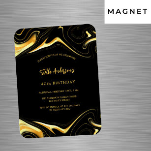 Black gold modern luxury birthday invitation magnet
