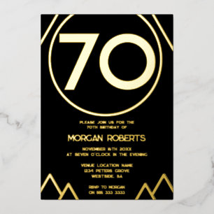 Black & Gold Modern Mens or Womans 70th Birthday