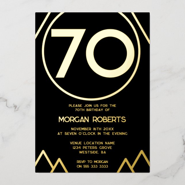 Black & Gold Modern Mens or Womans 70th Birthday (Front)