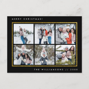 Black & Gold Modern Merry Christmas 6 Photos Postcard