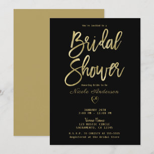 Black & Gold Modern Minimal Chic Bridal Shower Invitation
