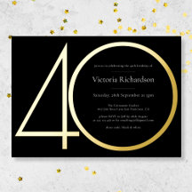 Black Gold Modern Minimalist 40th Birthday Party