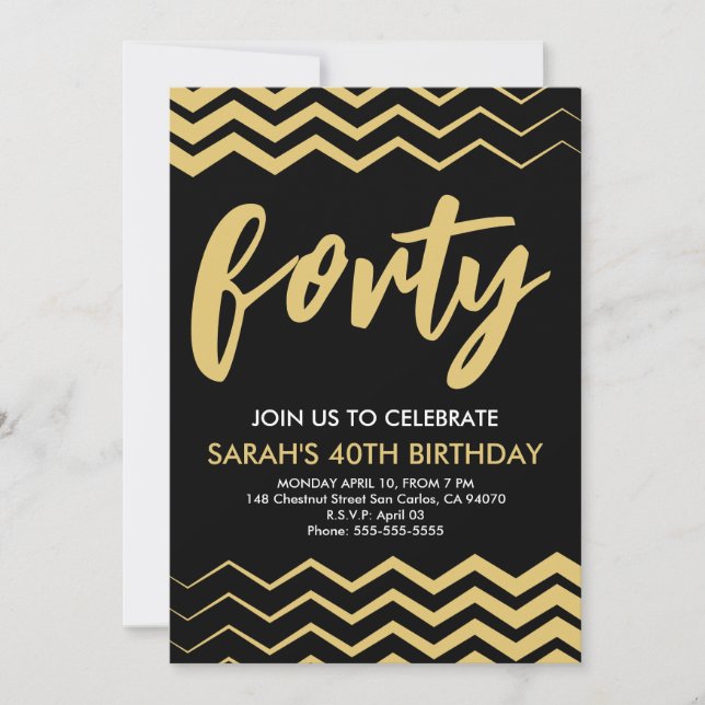 Black Gold Modern Minimalist 40th Birthday Party Invitation (Front)