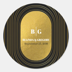 Black & Gold Modern Minimalist Arch Wedding Classic Round Sticker
